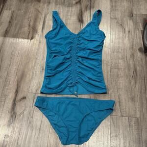 Karla Colletto Swimsuit Bikini Tankini Ruched Underwire Suit Tank 12 Teal